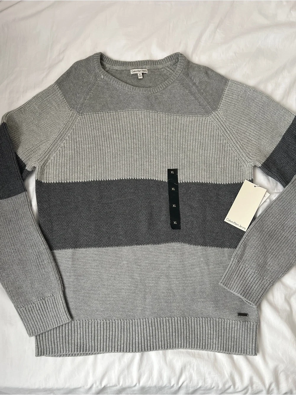Calvin Klein Jeans Gray Colorblock Knit Sweater – XL | NWT